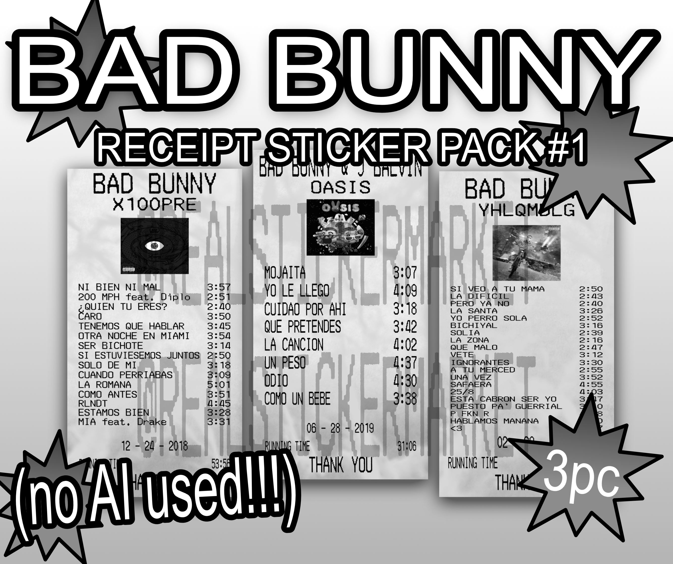 Bad Bunny Receipt Sticker Pack #1 (3-Pack)