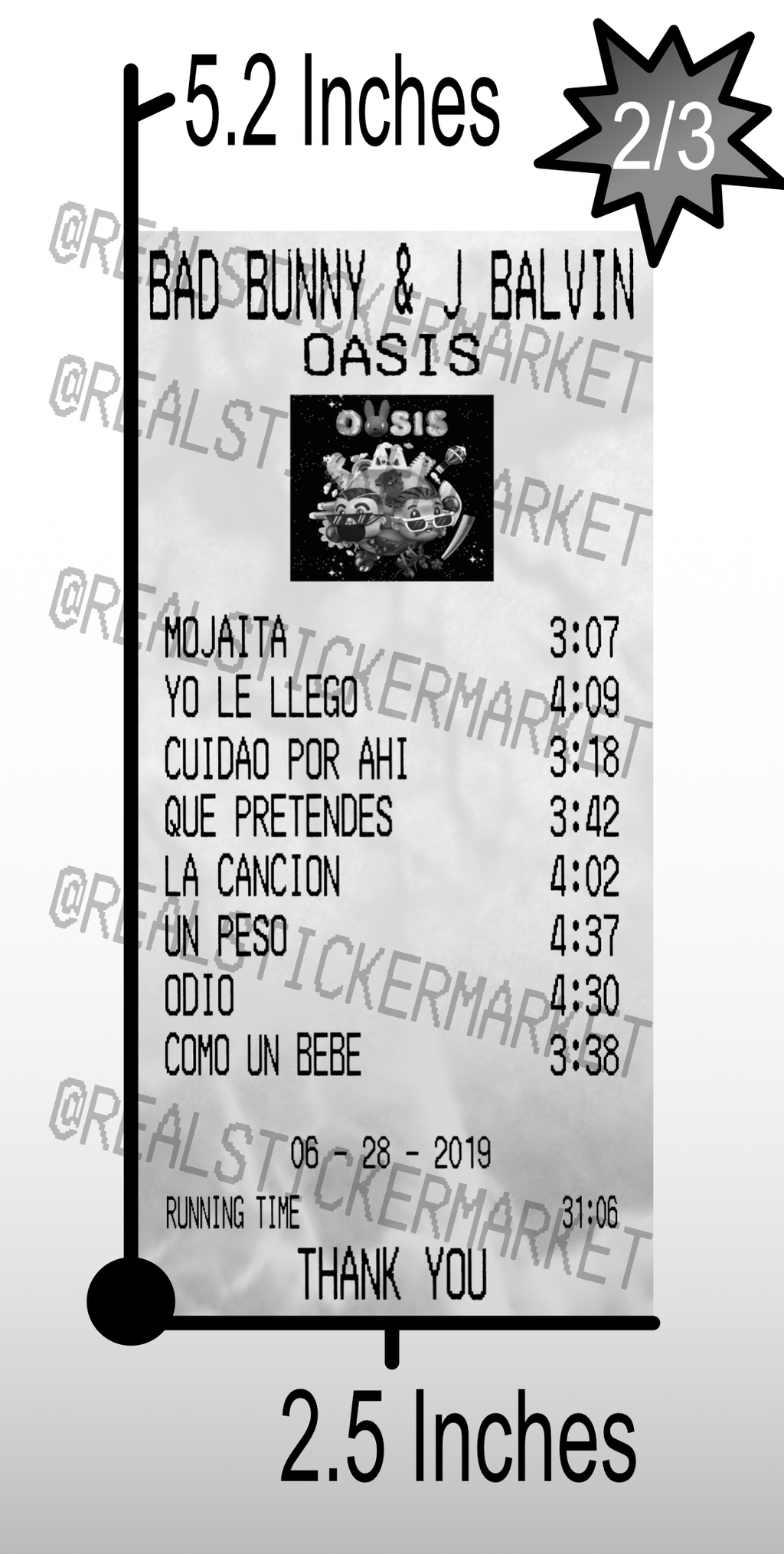 Bad Bunny Receipt Sticker Pack #1 (3-Pack)