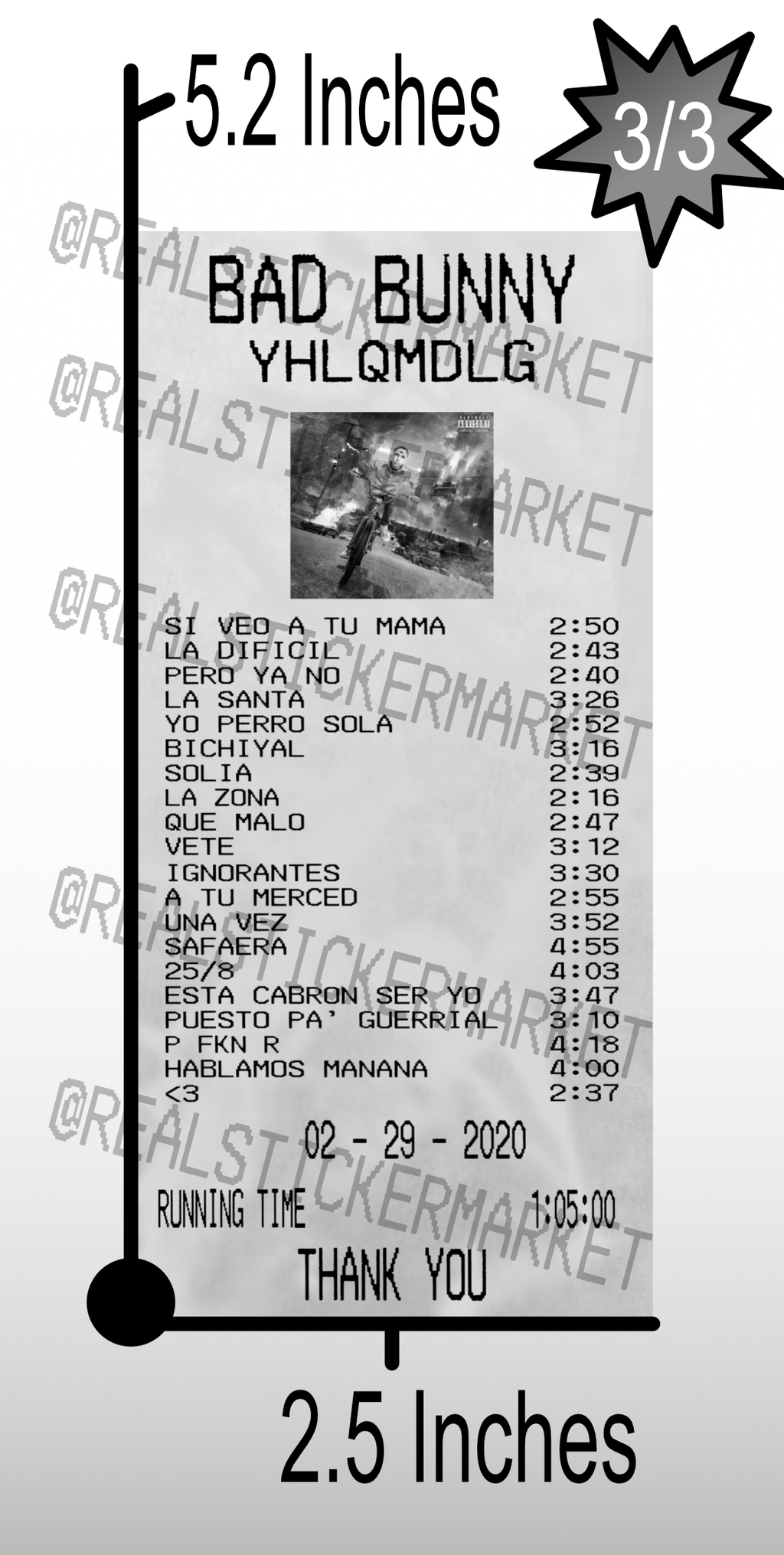 Bad Bunny Receipt Sticker Pack #1 (3-Pack)